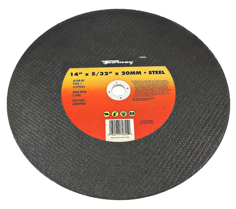 Forney 72355 Cut-Off Wheel, 14 in Dia, 5/32 in Thick, 20 mm Arbor, Aluminum Oxide/Metal Abrasive