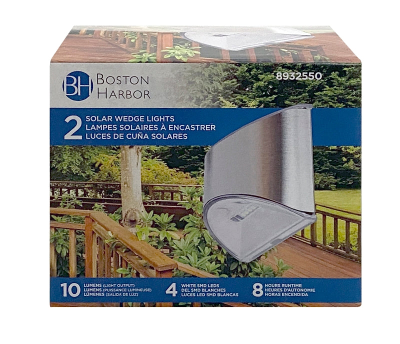 Boston Harbor 26083 Solar Light Wedge Stainless Steel, NI-Mh Battery, AA Battery, 4-Lamp, Stainless Steel