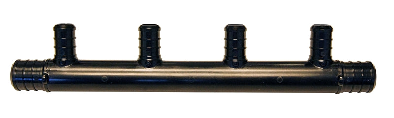 Apollo PXPA4PTO Manifold, 7-3/8 in OAL, 3/4 in Inlet, 4-Outlet, 1/2 in Outlet, Plastic, Black