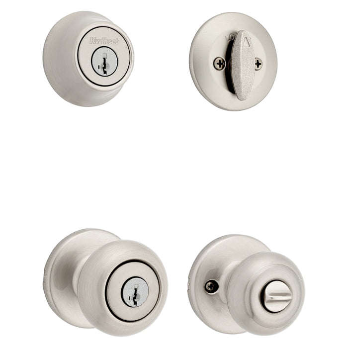 Kwikset 96900-424 Entry Knob and Single Cylinder Deadbolt, Classic, Colonial, Traditional Design, Satin Nickel, Metal