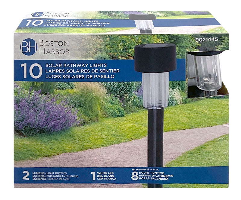 Boston Harbor 26077 Solar Stake Light, NI-Mh Battery, Button Cell Battery, 1-Lamp, Plastic Fixture, Black