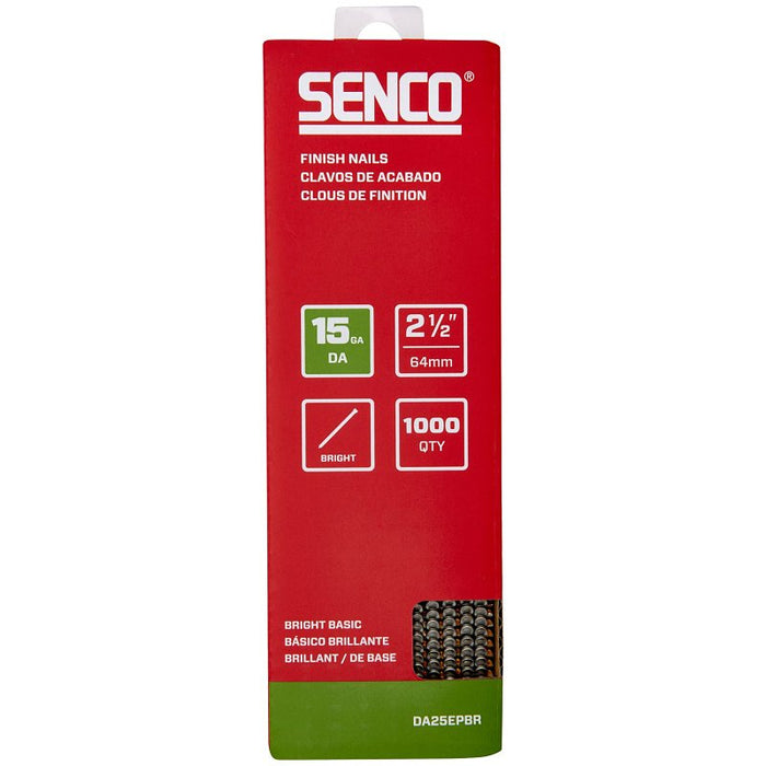 Senco DA25EPBR Finish Nail Strip, 2-1/2 in L, 15 ga, Steel, Bright Basic/Sencote, Brad Head