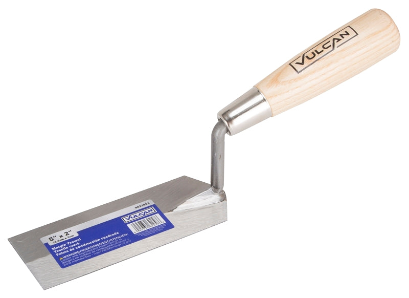 Vulcan 16405 Margin Trowel, 5 in L Blade, 2 in W Blade, Steel Blade, Ergonomic Handle, Hardwood Handle