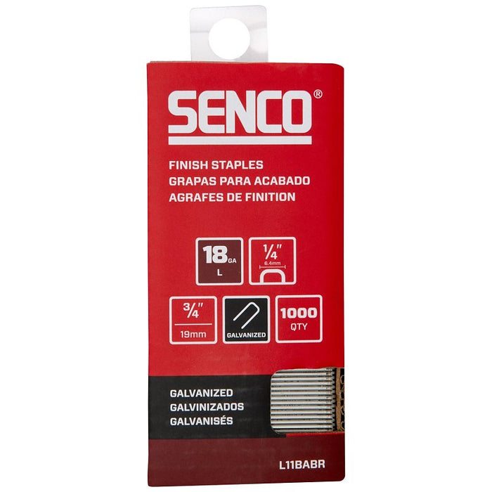 Senco L11BABR Medium Wire Staple Strip, 1/4 in W Crown, 3/4 in L Leg, 18 ga, Galvanized/Sencote