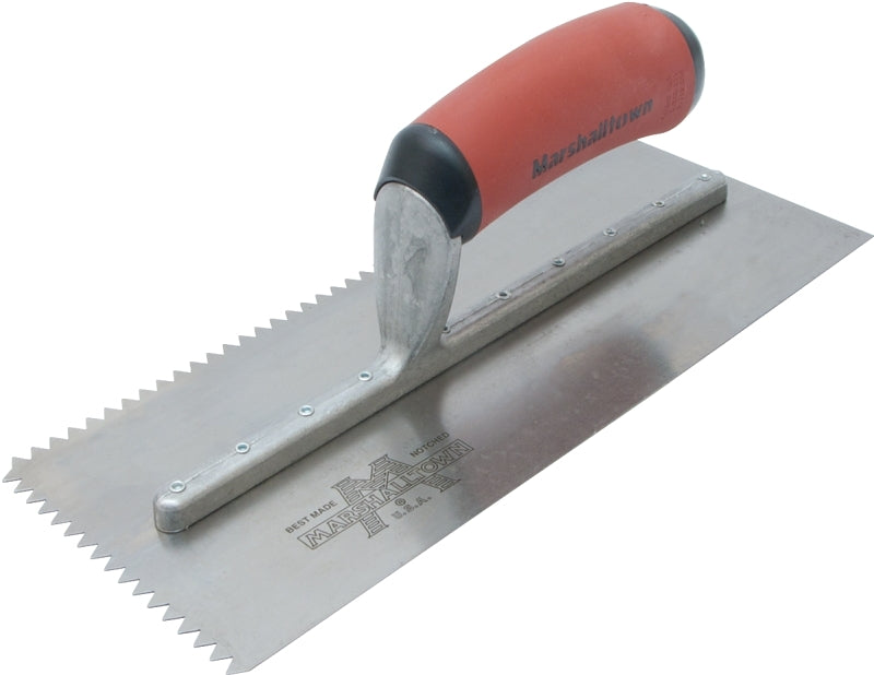 Marshalltown 780SD Trowel, 1/4 in W x 3/16 in D Notch, 11 in L, 4-1/2 in W, V Notch, Curved Handle