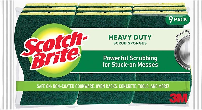 Scotch-Brite 429-5 Heavy-Duty Scrub Sponge, Fiber Abrasive, 111 mm L, 66 mm W, Green/Yellow