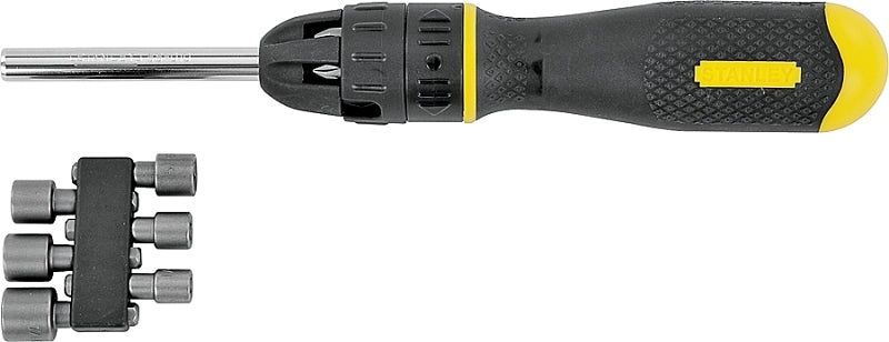 STANLEY 68-010 Ratcheting Screwdriver, 10-in-1 Drive, 10-1/2 in OAL, Rubber Handle, Ergonomic Handle