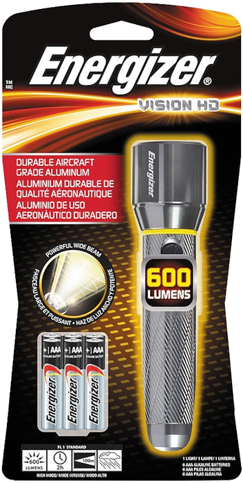 Energizer ENPMHH62 Handheld Flashlight, AAA Battery, Alkaline Battery, LED Lamp, 600 Lumens Lumens, Wide Beam, Black