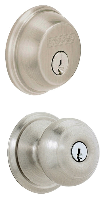 Schlage FB50NVGEO619 Knob Lockset, Mechanical Lock, Knob Handle, Round Design, Satin Nickel, 1 Grade, Rekeyable