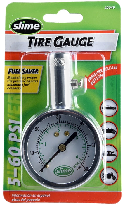 Slime 20049 Tire Gauge, 5 to 60 psi, Brass Gauge Case