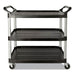 Rubbermaid Three-Shelf Service Cart, Plastic, 3 Shelves, 200 lb Capacity, 18.63" x 33.63" x 37.75", Black - RCP342488BLA