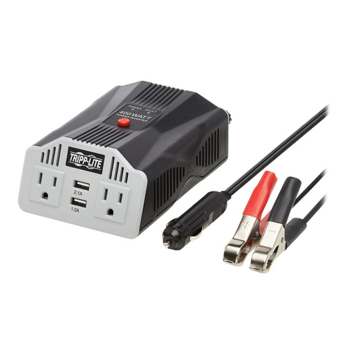 Tripp Lite PowerVerter Ultra-Compact Car Inverter, 400 W, Two AC Outlets/Two USB Ports, 3.1 A