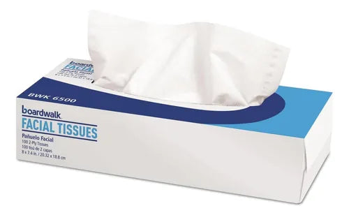 Boardwalk Office Packs Facial Tissue, Flat Box, 2-Ply, White, 100 Sheets/Box, 30 Boxes/Carton - DS BWK6500B