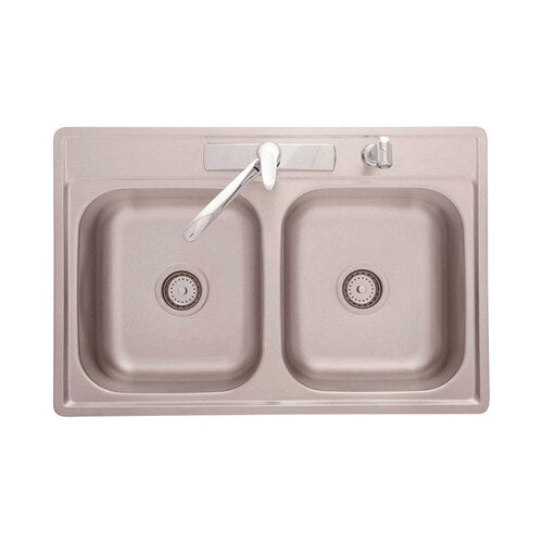 Kindred CDLA704RKIT Kitchen Sink, 33 in OAW, 22 in OAH, Stainless Steel, Top, 2-Bowl