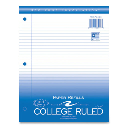 Roaring Spring Notebook Filler Paper, 3-Hole, 8.5 x 11, College Rule, 100/Pack ROA83911