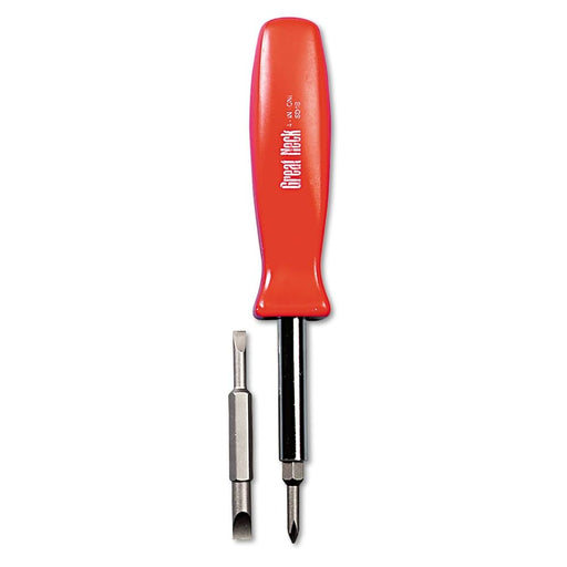 Great Neck 4 in-1 Screwdriver w/Interchangeable Phillips/Standard Bits, Assorted Colors - DS GNSSD4BC VMG FED FOUND PLATINUM - DS