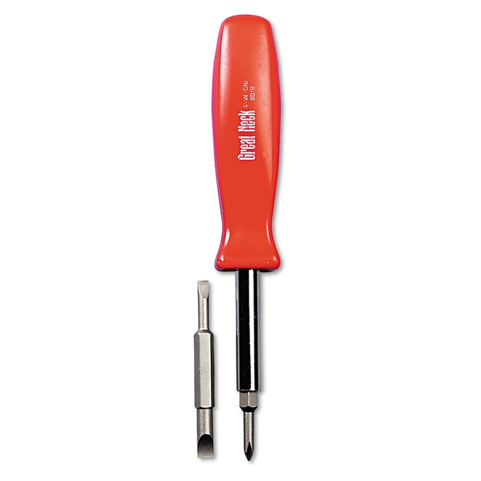 Great Neck 4 in-1 Screwdriver w/Interchangeable Phillips/Standard Bits, Assorted Colors - DS GNSSD4BC VMG FED FOUND PLATINUM - DS