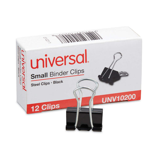 Small Binder Clips, Steel Wire, 3/8" Capacity, 3/4" Wide, Black/Silver, Dozen - DS UNV10200