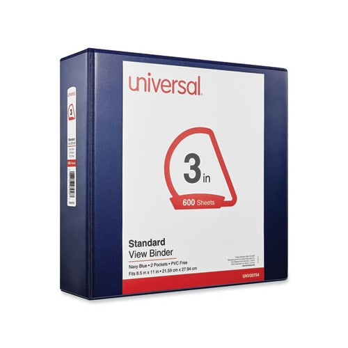 Universal Slant D-Ring View Binder, 3 Rings, 3" Capacity, 11 x 8.5, Navy Blue - DS UNV20754