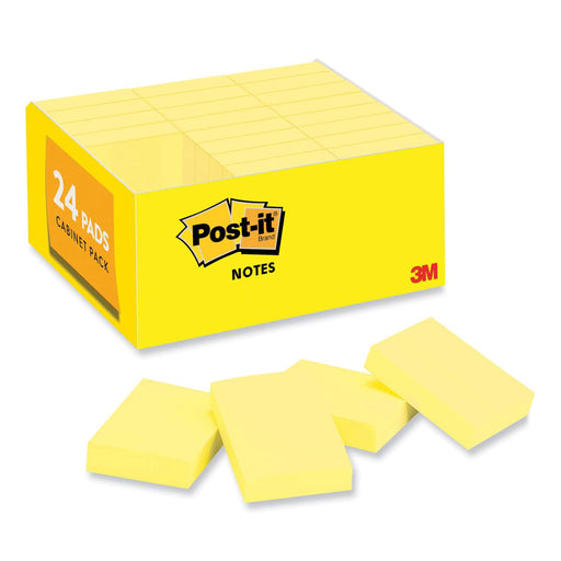 Post-It Original Pads in Canary Yellow, Value Pack, 1.38" x 1.88", 100 Sheets/Pad, 24 Pads/Pack - DS MMM65324VAD