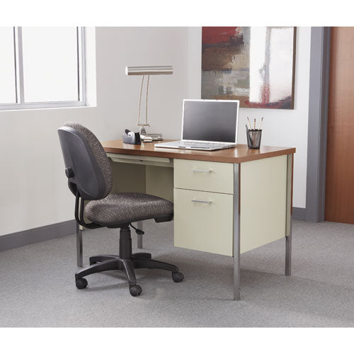 Single Pedestal Steel Desk, 45.25" X 24" X 29.5", Cherry-putty