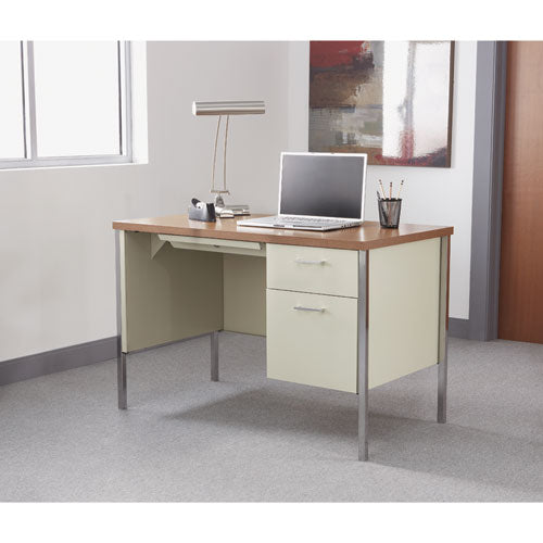 Single Pedestal Steel Desk, 45.25" X 24" X 29.5", Cherry-putty