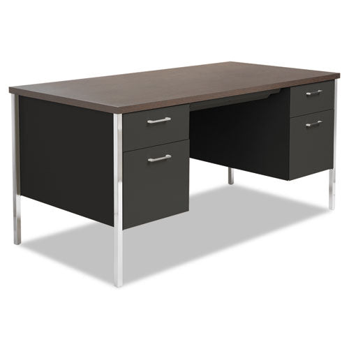 Double Pedestal Steel Desk, 60" X 30" X 29.5", Mocha-black