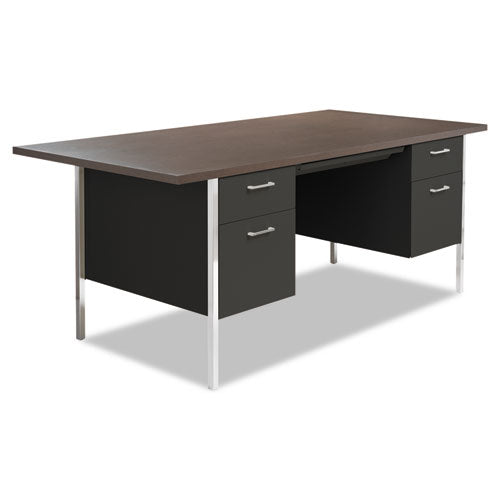 Double Pedestal Steel Desk, 72" X 36" X 29.5", Mocha-black