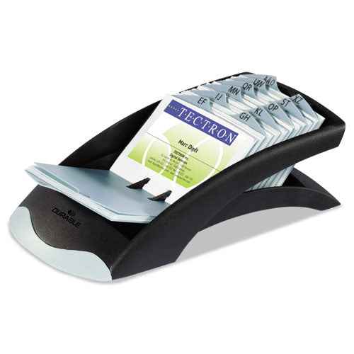 Visifix Desk Business Card File, Holds 200 2.88 X 4.13 Cards, 5 X 9.31 X 3.56, Plastic, Graphite-black