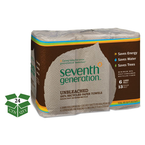 Natural Unbleached 100% Recycled Paper Kitchen Towel Rolls, 11 X 9, 120 Sh-rl, 24 Rl-ct