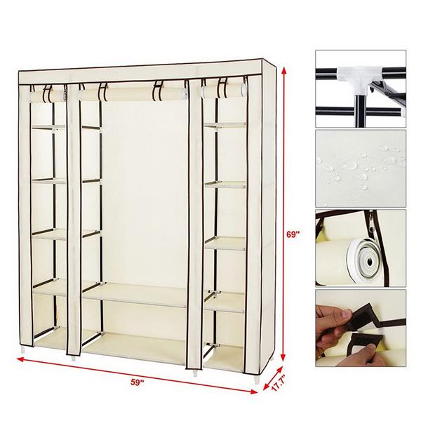 Office Package Two Colors 69&quot; Portable Clothes Closet Wardrobe Storage Organizer with Non-Woven Fabric Quick Bedroom Furniture Wardrobe
