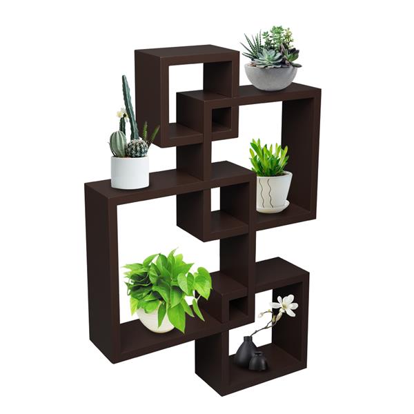 Office Package Set of 4 Intersecting Decorative Color Wall Shelf Brown Living Room Storage Bedroom Wall Mounted Floating Shelf